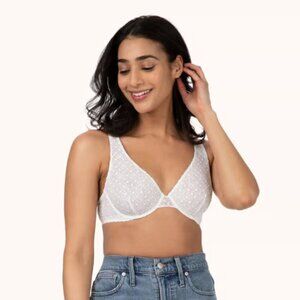 NWT Lively Crochet Lace Unlined Plunge Bra Fresh White 36A